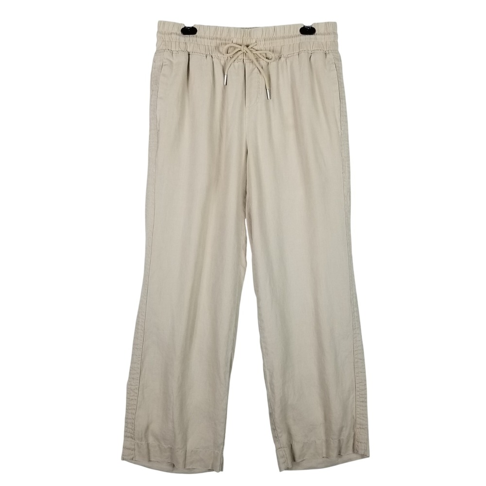 Quince Linen Wide Leg Pants Womens Large Beige Tan Drawstring Elastic Waist 3s